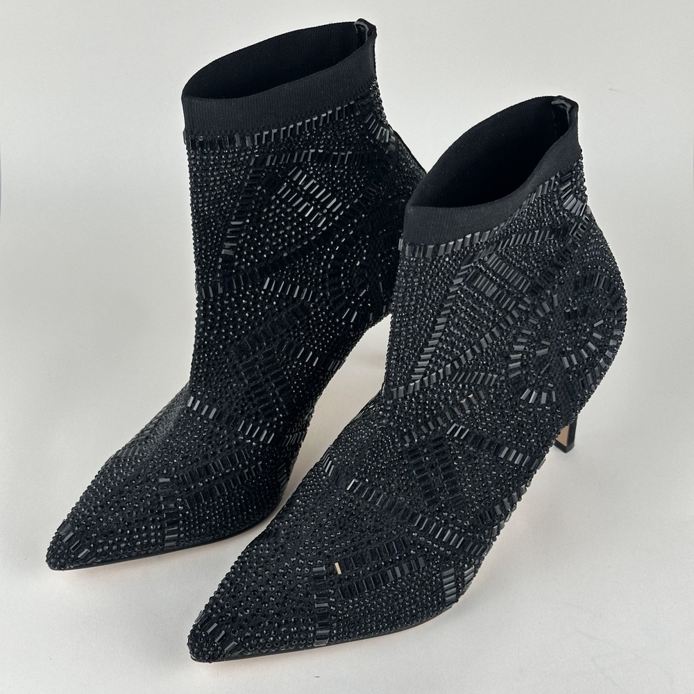 Thalia Sodi Kami Womens US 9 Embellished Heel Bootie Black Flyknit